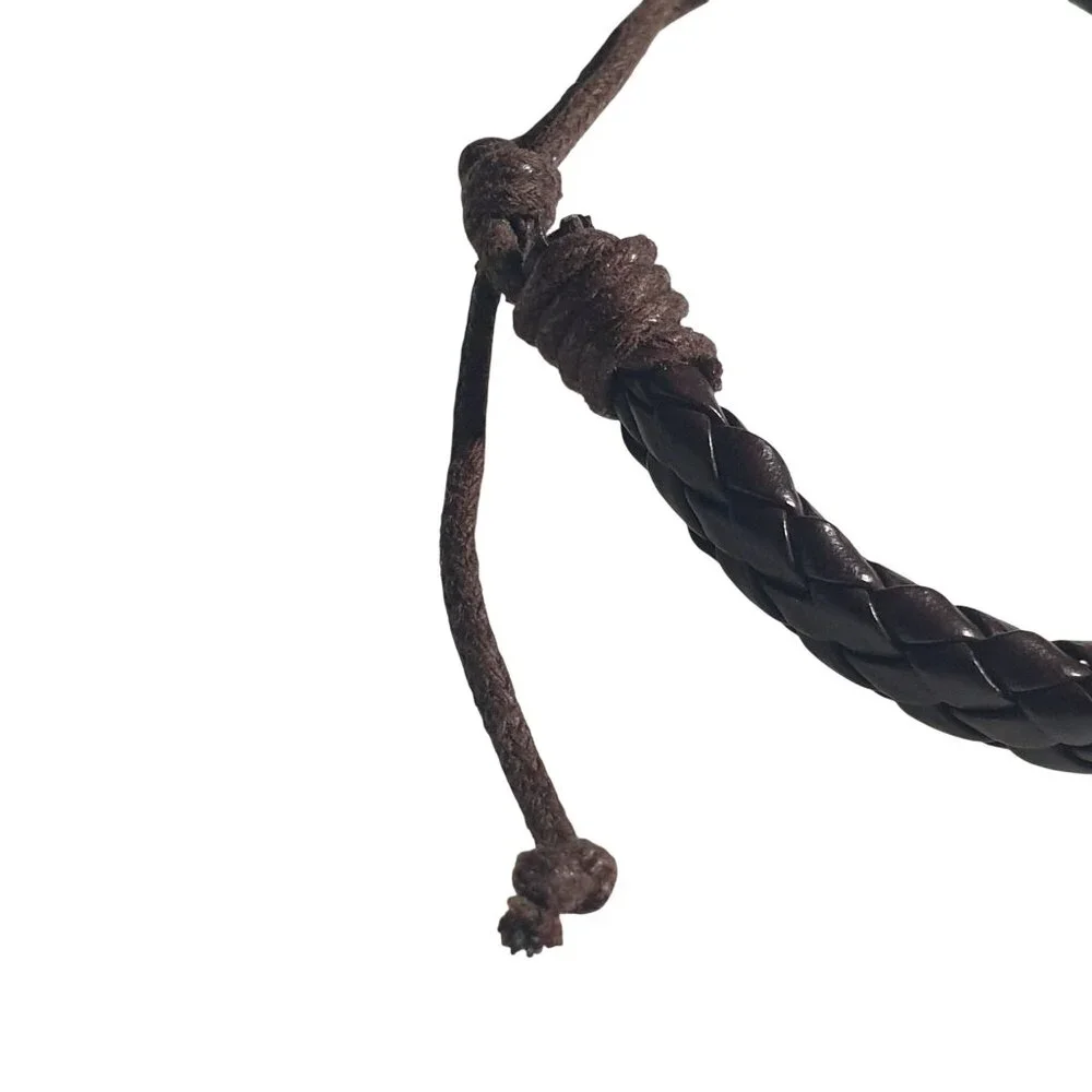 Braided Brown Adjustable Leather Bracelet Handmade Knot Closure Boho Western